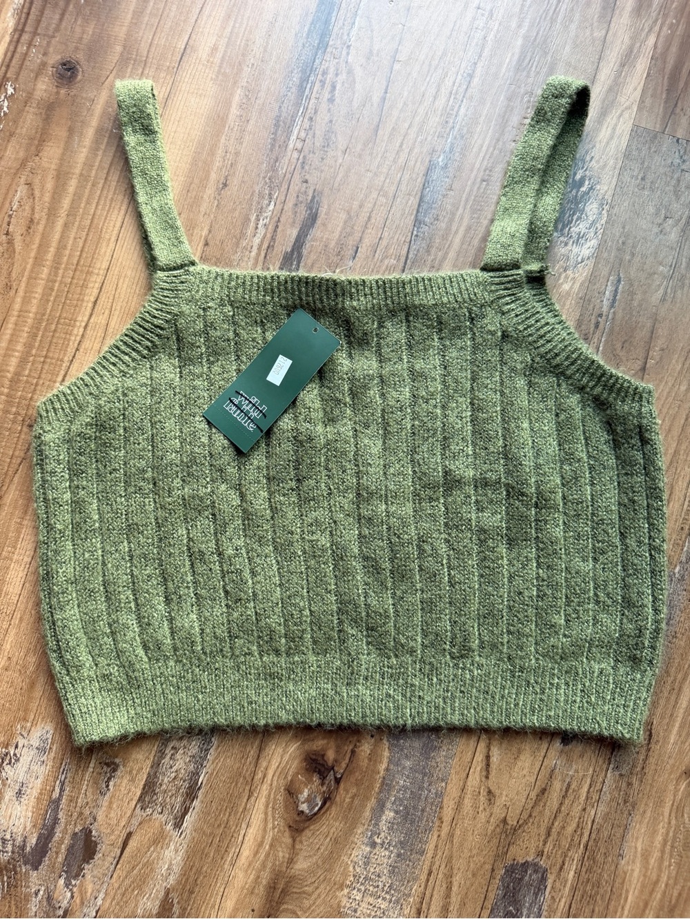 Olive Green Ribbed Knit Crop Tank Top - wild fable